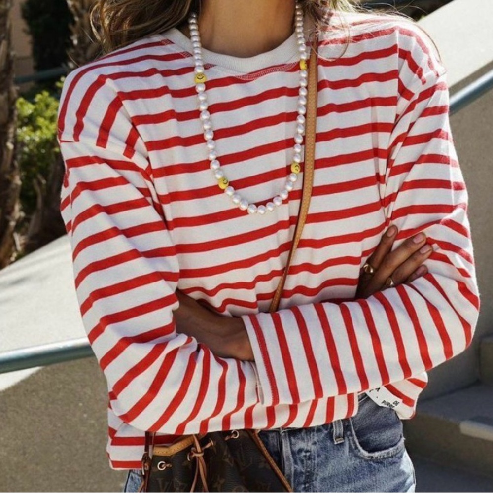 Zara Stripe long sleeve t-shirt red & cream size medium